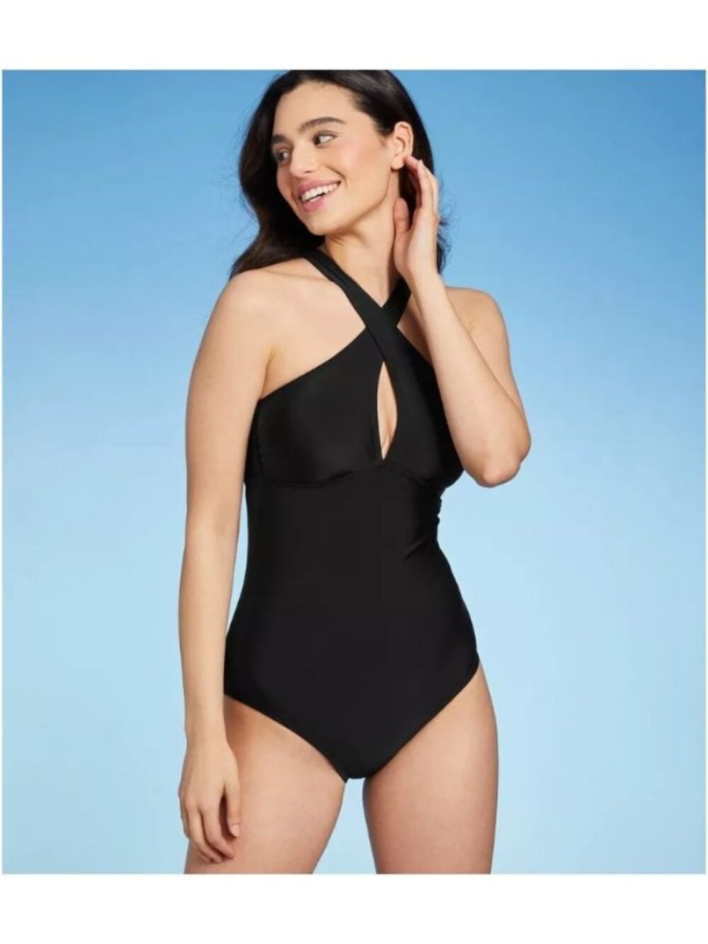 Kona Sol Women's Keyhole Cross Neck Medium Coverage One Piece Swimsuit Black XS